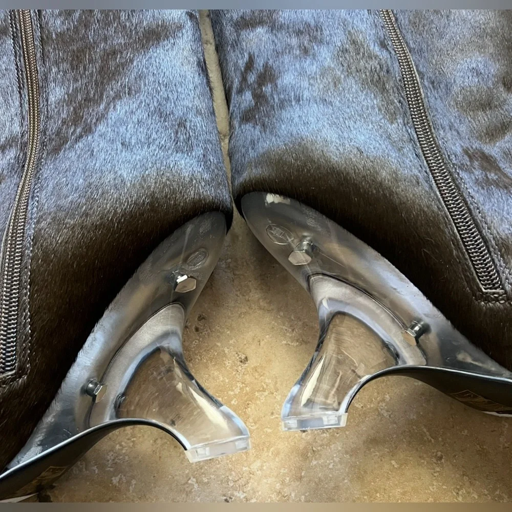 Jeffrey Campbell MODIFIED F CALF HAIR LUCITE Knee High Boots US 8.5 New $400 - Picture 7 of 10